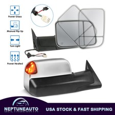 Chrome Turn Signal Power Heated Tow Mirrors For 1998-02 Dodge Ram 1500 2500 3500