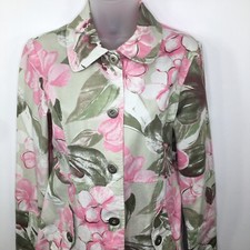 Kenzie Floral Print Coat Jacket Size 6 Pink & Green Cotton Spandex Womens