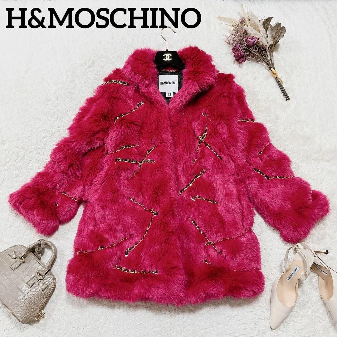 H&m moschino pink fur coat clearance