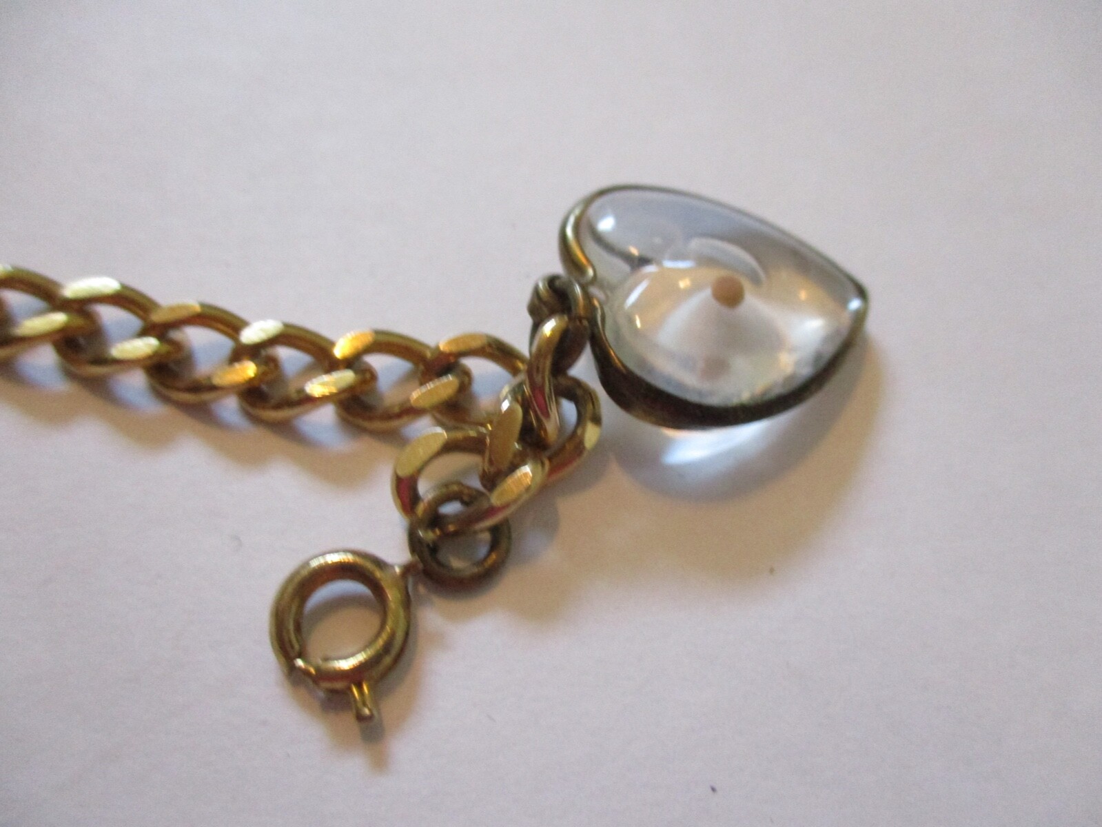 Vintage Lucite Heart Mustard Seed Charm Bracelet and … Gem