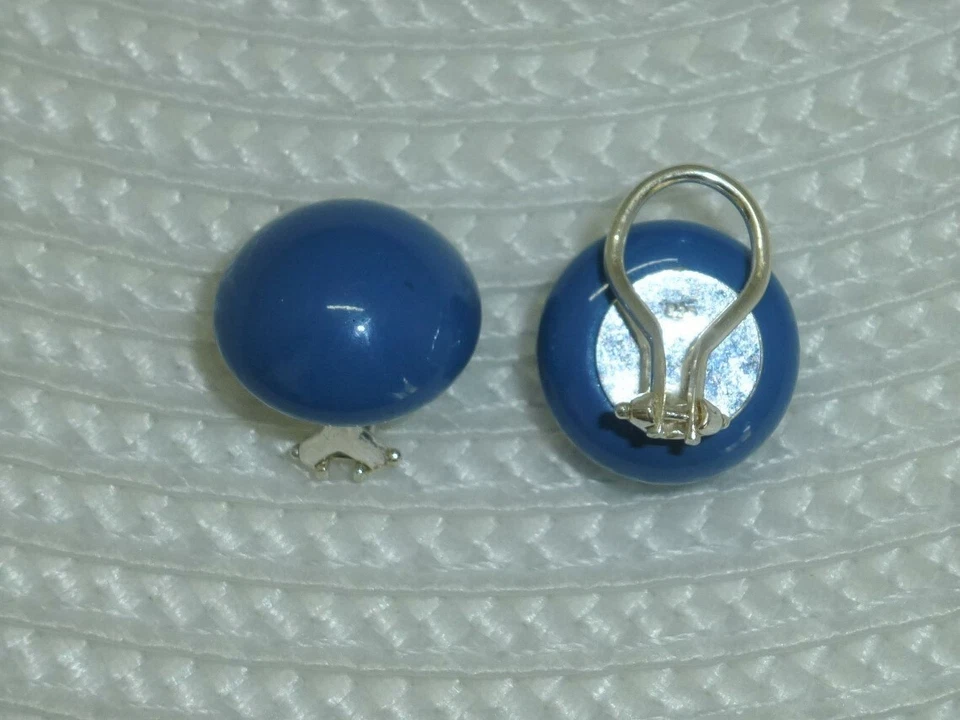 Perlen-Ohrclips Cabochon-Perle 16mm Button Silber 925 Koralle Rot Blau Grün - Bild 3 von 4