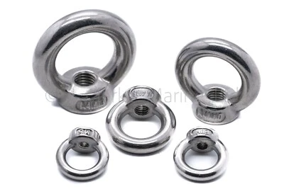 J CLARKE MARINE Stainless steel lifting eye nut female bolt A4 316 Marine grade M5 M6 M8 M10 M12