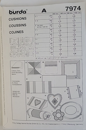 Burda 7974 Easy Sewing Pattern Home Decor Cushions Throw Pillows Uncut - Picture 2 of 2