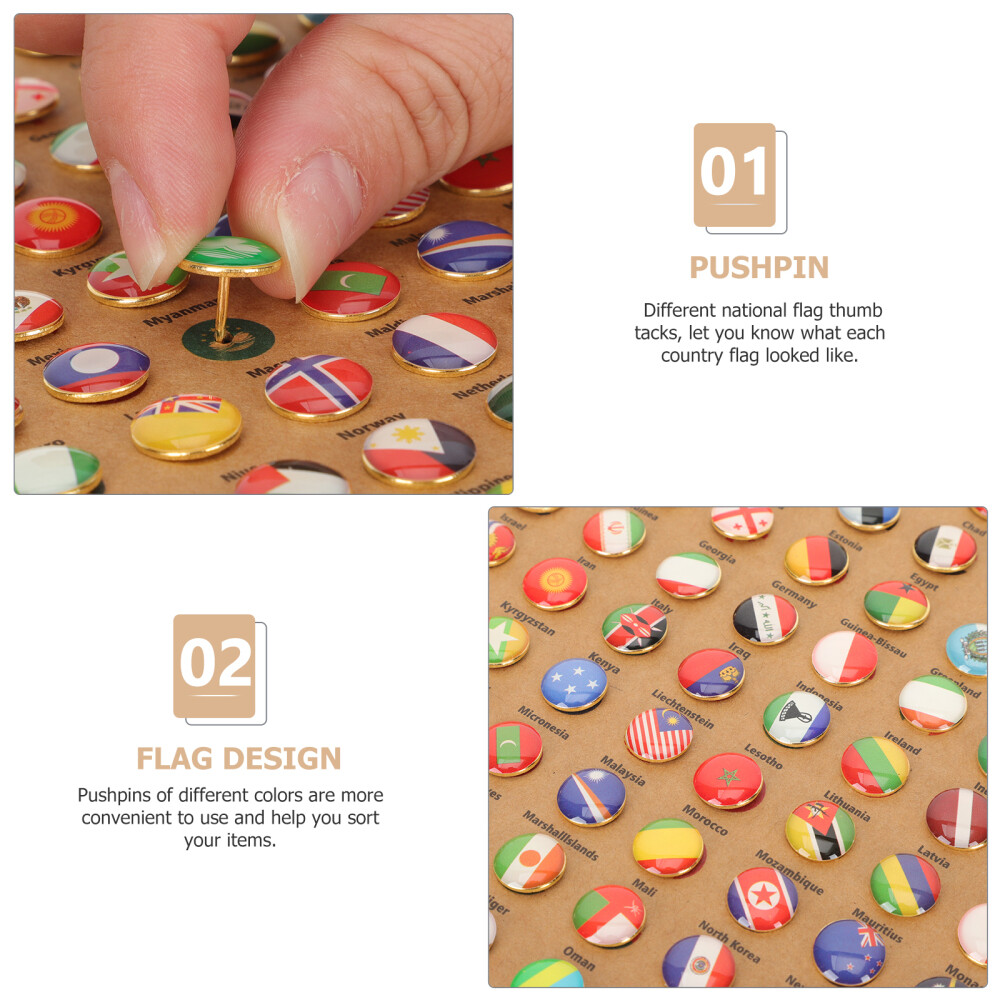 218 Pcs Map Flag Push Pins Cork Board Kraft Paper Travel Office World