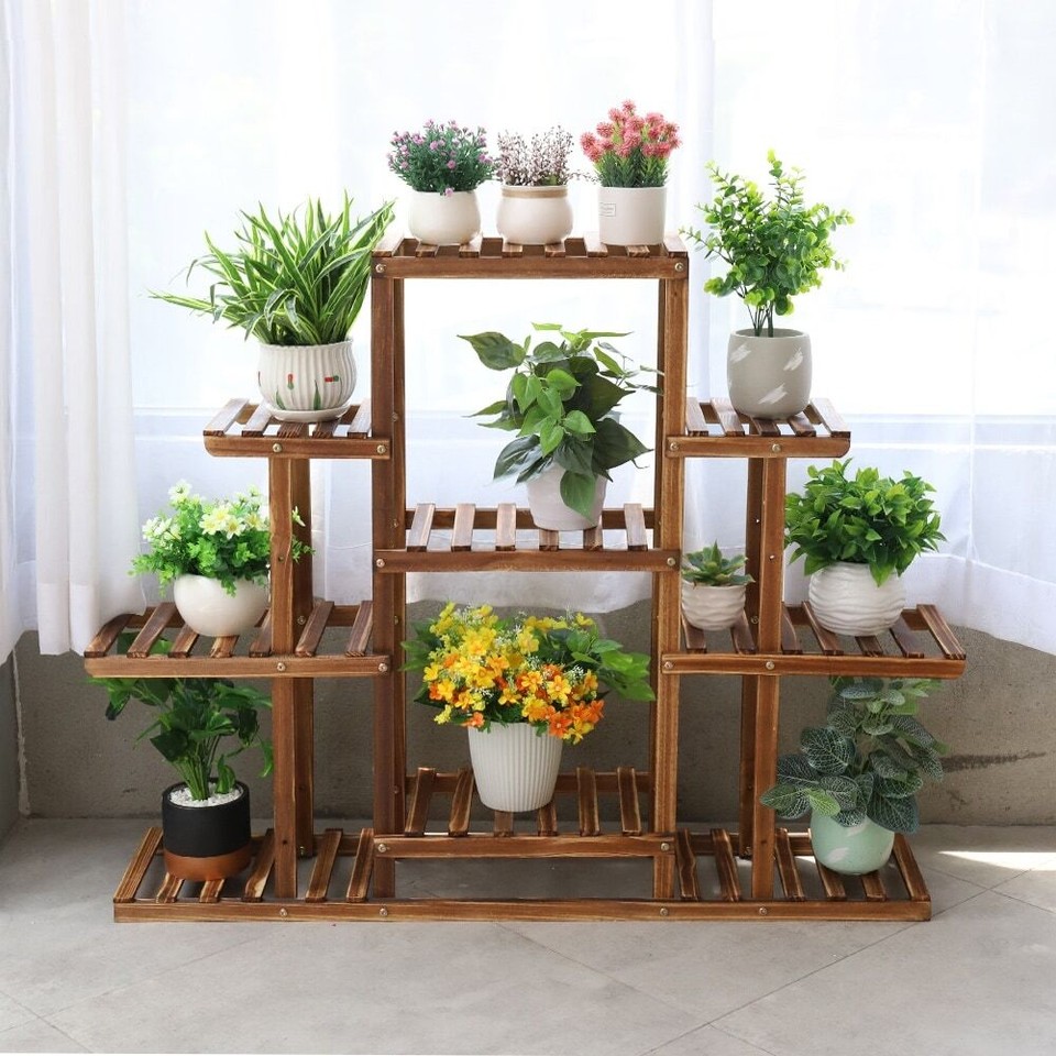 Large Ladder Multi Plant Stand Wooden Garden Planter Shelf eBay