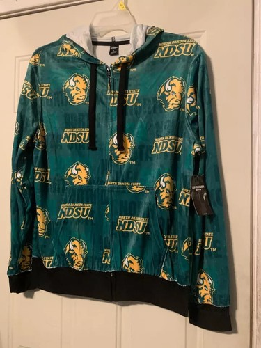 TOP DRAWER Men's Full Zip NDSU Bison Football Velour Green Gold Hoodie EUC - Picture 1 of 4