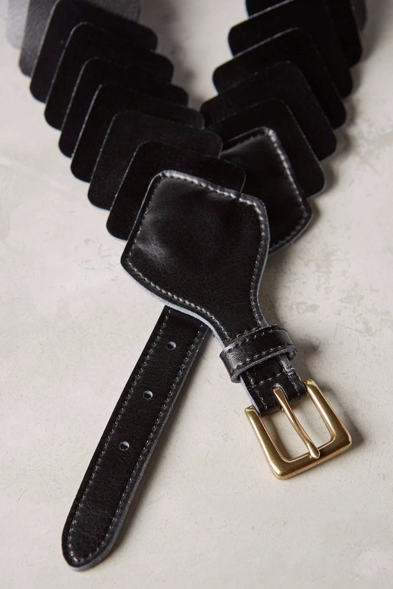 Anthropologie Square Gem Sequin Belt S Black 1 3/8\