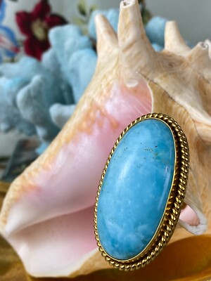 Charles Albert Large Blue Oval Agate & Alchemia Gold Adjustable Cocktail Ring