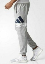ADIDAS FRENCH TERRY LOGO TRAINING PANTS - Men's Large L Gray/Navy/White NWT