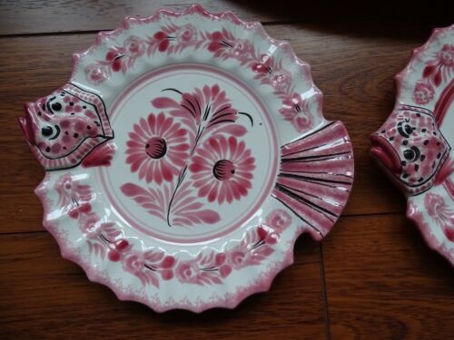 VINTAGE 6 AMAZING FISH PLATES CERAMIC HENRIOT QUIMPER FRANCE COLOR PINK - Picture 3 of 14