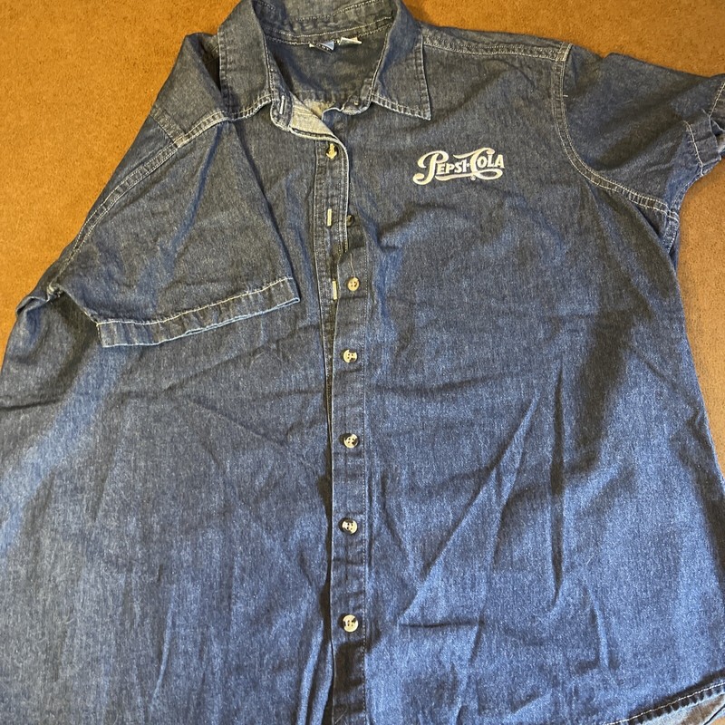 Port And Company Pepsicola Denim Button Up Ladies XL NWOT
