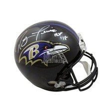Casco de fútbol americano de tamaño completo réplica de los Baltimore Ravens autografiado por Ray Lewis de la corte JSA