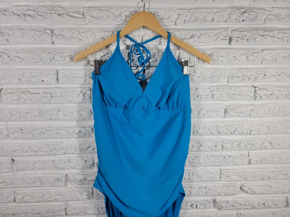 Traje de baño antiguo azul marino para mujer XXL Plus una pieza halter azul playa piscina rayón spandex Foto 3 de 4