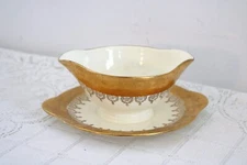 LA PETITE CHINA LP16 22K GOLD FILIGREE BAND GRECIAN Gravy Boat w/ Att UnderPlate