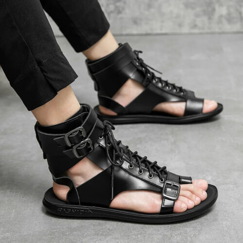 Mens Gladiators Sandals High Top Buckle Strap Lace Up Open Toe Roman Shoes Size - Picture 9 of 26