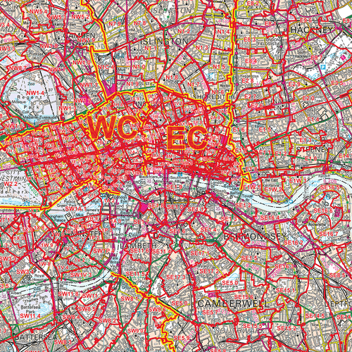 Greater London Postcode Map - London Postcodes - Picture 4 of 6