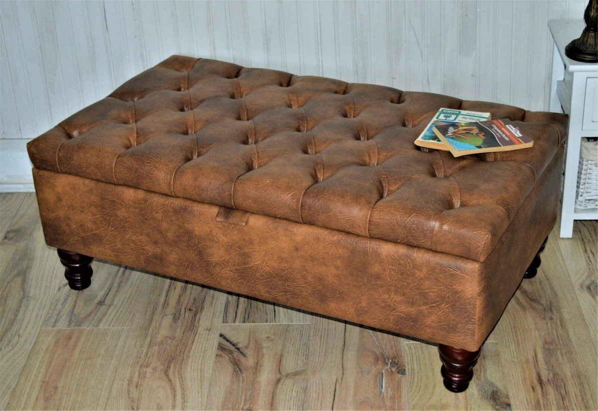 Brown leather 2024 pouffe with storage