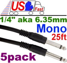 Lot5pk 25ft Mono 1/4"Male M Guitar/Amp/Microphone/PA Patch/Cable/Cord/Wire,6.3mm