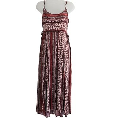 Hollister Maxi Dress Size M Red Maroon Cream Geometric Print Lace Up Sides  Boho | eBay