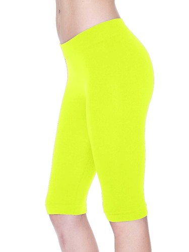 Pantalones cortos elásticos sin costuras colores lisos Spandex hasta la rodilla Leggings yoga deporte - Imagen 20 de 22