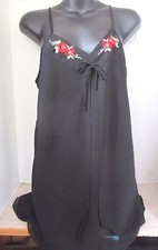 DELICATES Black SHEER BABYDOLL TEDDY NIGHTIE Embroidered Flowers Women's Medium
