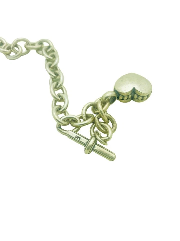 Lagos Sterling Silver Heart Dangle Toggle Clasp Chain Link Bracelet 7.5" - Image 2 of 4