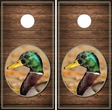 Mallard Duck Wood Background Cornhole Board Decal Wrap Wraps