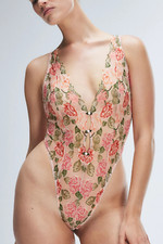 SAVAGE X FENTY LINGERIE, LES ROSES LACE TEDDY, PORCELAIN PINK XL