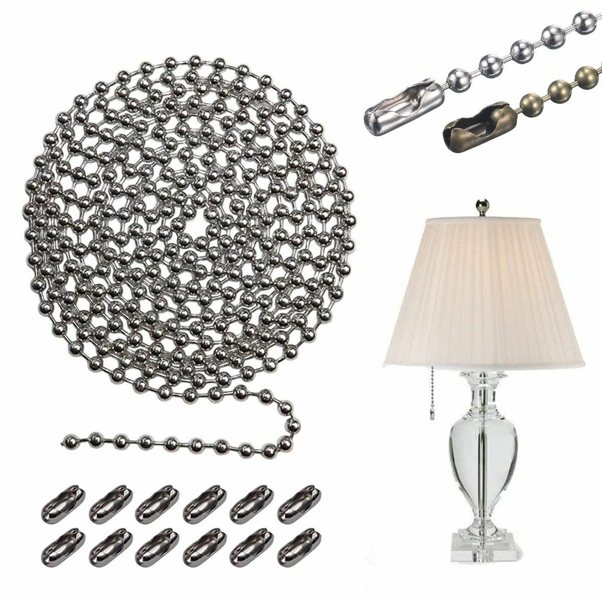 10FT Home Light Decor Fan Pull Chain Beaded Extension Set Connectors Ceiling