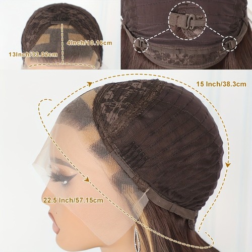Long Wavy Wig Ombre Highlight Brown Blonde Synthetic Lace Front Wigs Pre Plucked - Picture 4 of 5
