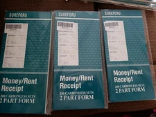 PACK OF 3 — Money / Rent Receipt Books, 2-Part Carbonless 5" x 11" 200 Sets Each