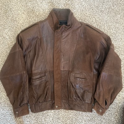 Vintage Genuine Leather Brown Bomber Leather Jacket Men s M Biker Pilot Aviator