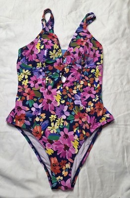 NWT Cupshe Floral One Piece Swimsuit Size Medium Ring Back Multicolor