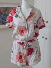   Victoria  s Secret Silky Satin Floral Pajama Romper   Size M  