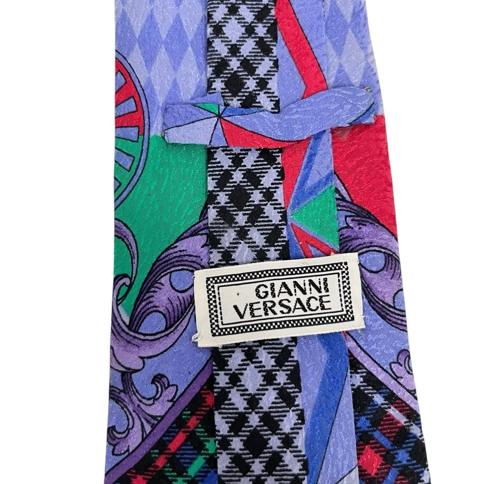 Corbata Gianni Versace Para Hombres De Colección Años 90 Multicolor Barroco Arlequín Seda 3.75" x 56" Foto 2 de 4