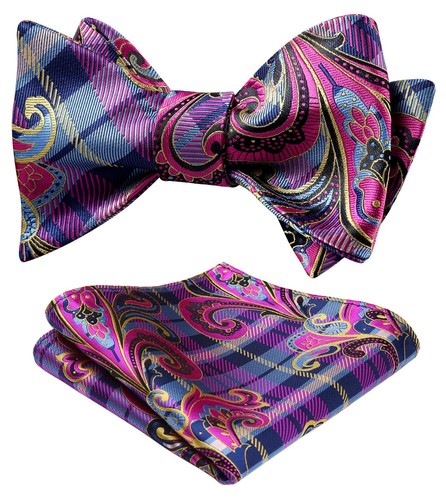 HISDERN Bow Ties for Men Floral Bowties Mens Self Tie P3-pink& Blue-paisley