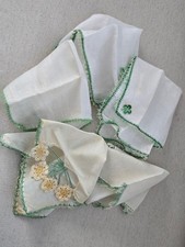 Lot Of 5 VTG Hankies Irish Linen Crochet Flower Basket Solid Handkerchiefs