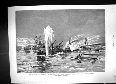 Antiker alter Druck 1892 Deutscher Kaiser Marine Kunst Schiffe Torpedoboote Eisenkleiden