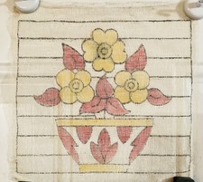 Yellow Red Flowers in Vase Bright Colors Painted Needlepoint Canvas 7.5x8.75"