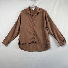 Cloth & Stone Button Shirt Womens Medium Tencel Tunic Long Sleeves Brown