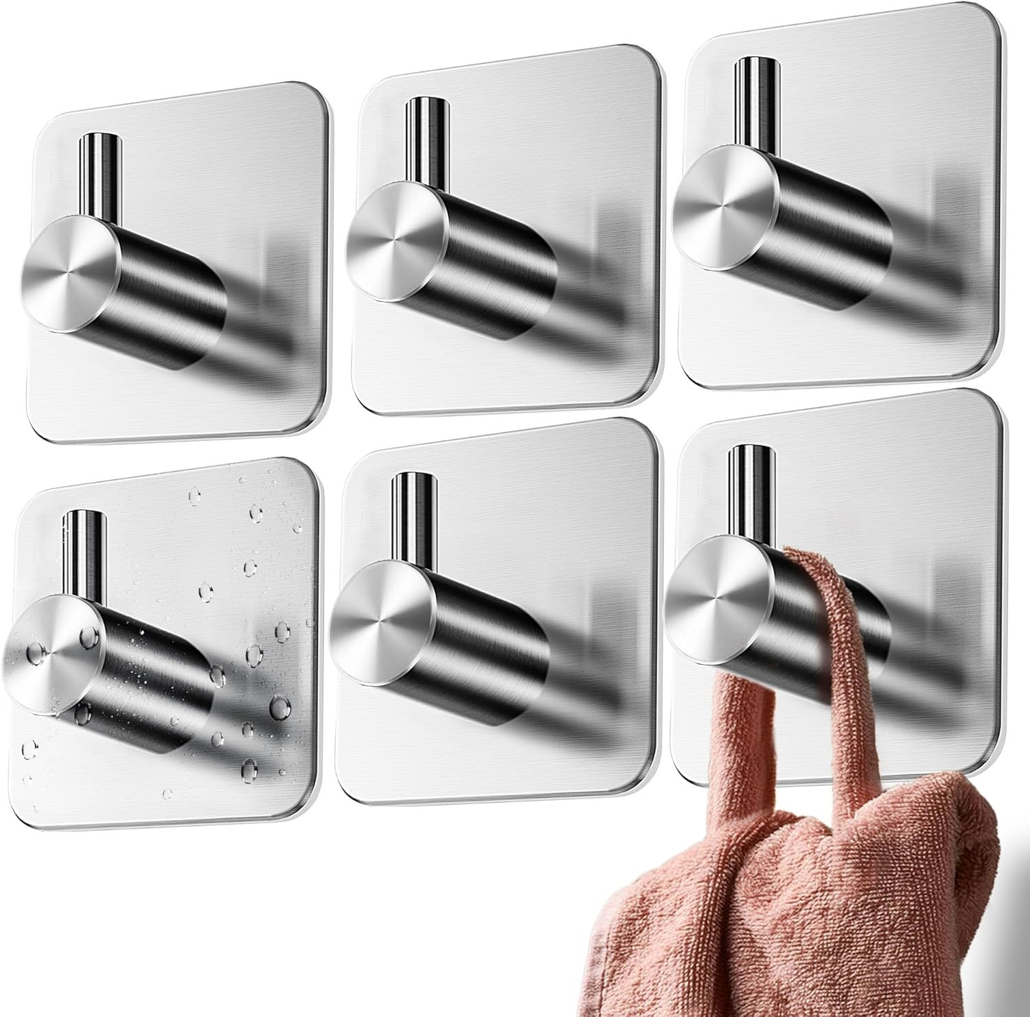 Self Adhesive Hooks - 6 Pcs Strong Sticky Hooks for Hanging Towels, Bathrobes an