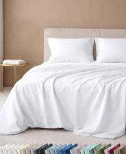 Luxury 600 Thread Count Queen Sheets Set,Bright White 100 Cotton Sateen Backe