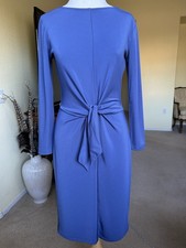 Ann Taylor Purple Blue Drape Dress Fitted Tie Front Long Sleeve Midi Sz 2
