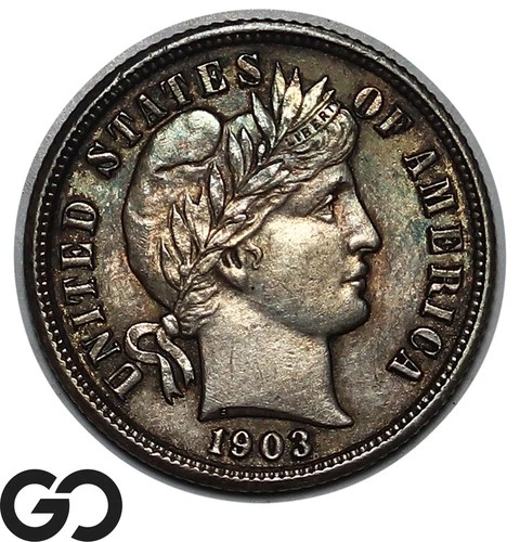 1903 Barber Dime, Choice Uncirculated+, Gorgeous Toner
