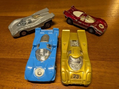 Vintage Corgi Juniors model cars, Porsche 917 Ferrari 512S Growlers Whizzwheels