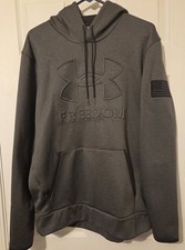 Under Armour Mens Large Freedom Embossed Hoodie Gray American Flag Patch 1368585