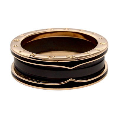 BVLGARI BULGARI B.zero1 Black Ceramic Band Ring 18K Rose Gold Size 63 8.3 mm