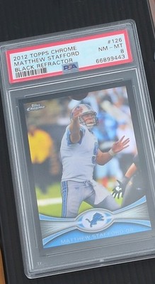 Matthew Stafford *Jersey Match* 009/299 Black Refractor 2012 Topps Chrome PSA 8