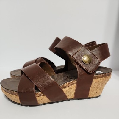 New Pierre Dumas Size 9 Chantal 4 Whiskey Brown Womens Wedge Heeled Sandals Boho
