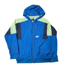 Nike Windbreaker Jacket Full Zip Hooded Colorblock Lightweight Blue Yellow L
